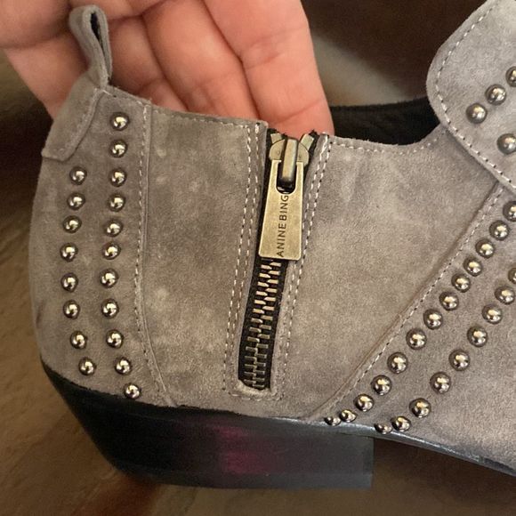 Annie Bing Low Charlie Gray Studded Suede Ankle Booties - Picture 6 of 16